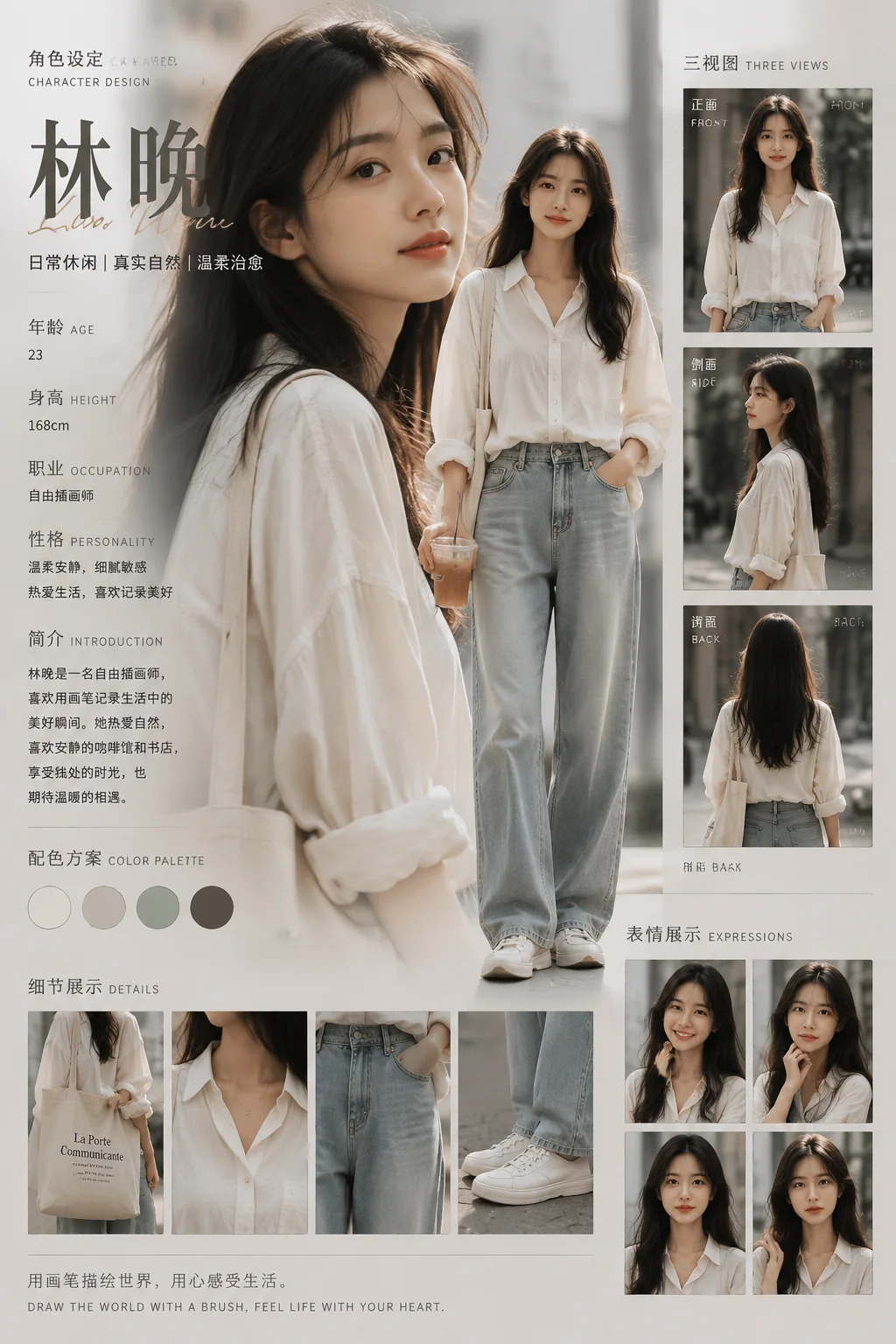 现代女性角色林晚的完整角色设定图